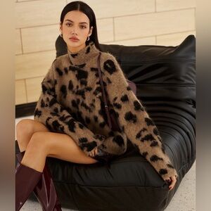 Commense Wool Blend Leopard Fuzzy Sweater